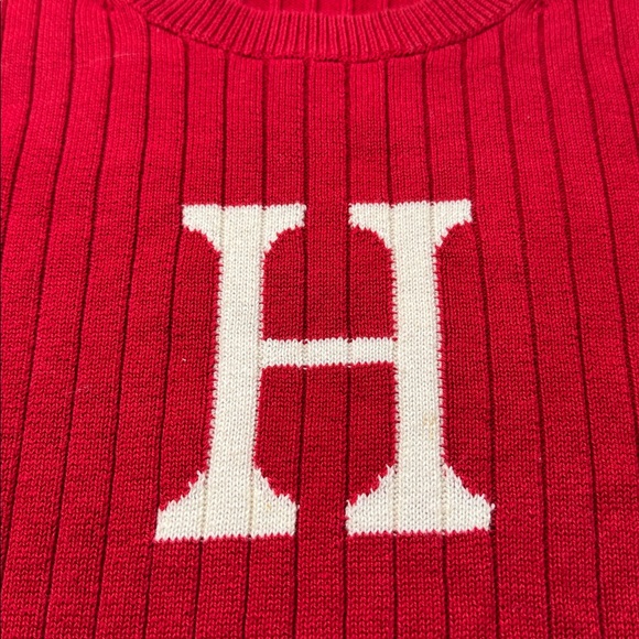 Tommy Hilfiger Vintage Y2K Womens L Sweater Ribbed H Logo Red Crew 90s Spellout - Picture 4 of 10